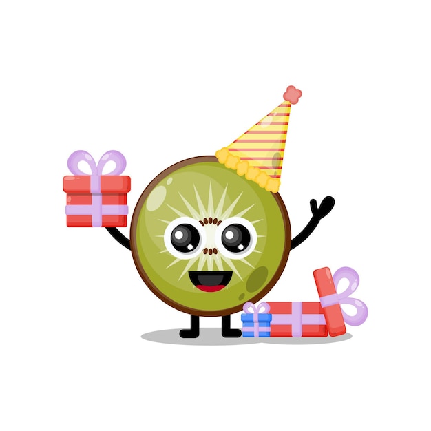 Mascote personagem fofa de aniversário de kiwi