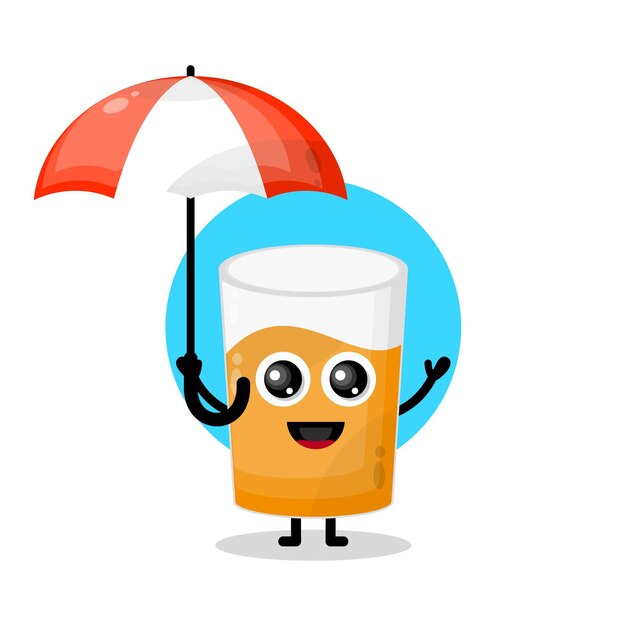 Mascote personagem fofa de copo de suco de guarda-chuva