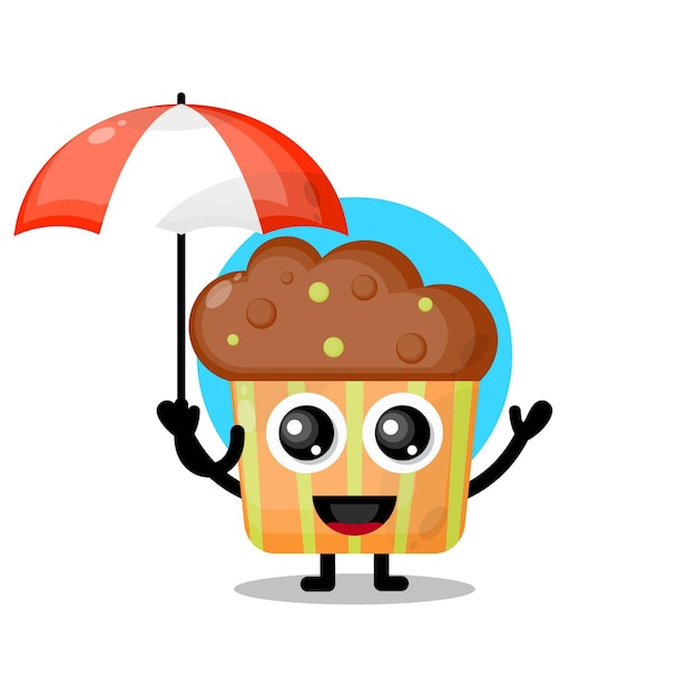 Vetor mascote personagem fofa de cupcake guarda-chuva