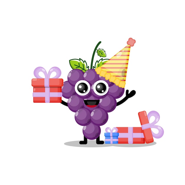 Mascote personagem fofa de uvas de aniversário