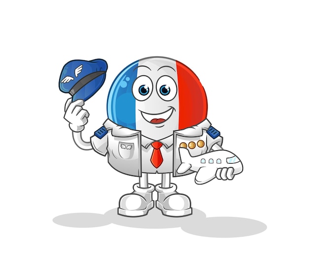 Mascote piloto da bandeira francesa. vetor de desenho animado