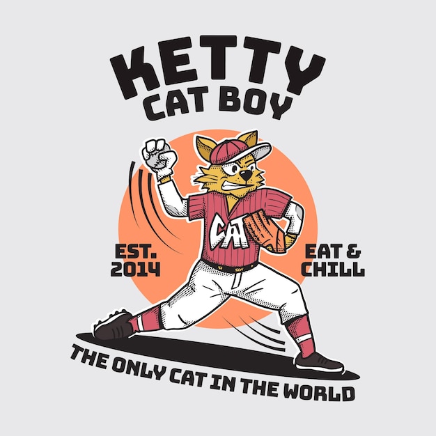 Vetor mascote retrô logotipo esporte gato beisebol