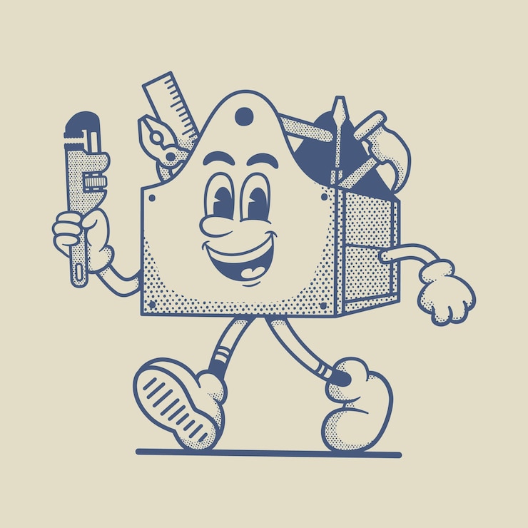 Vetor mascote retro vintage caracter da caixa de ferramentas de madeira