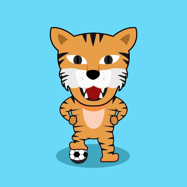 Mascote tigre bonito jogando bola de vetor de ilustração