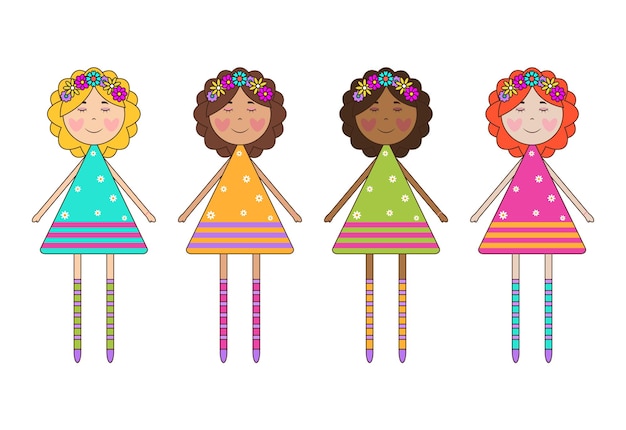 Mascotes de meninas com coroa de flores