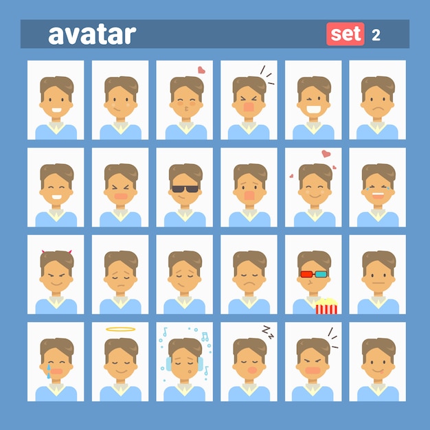 Masculino diferente emoção definir perfil avatar, homem cartoon retrato rosto coleção