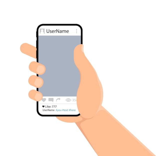 Masculino mão segurando smartphone Conceito de design de mídia social Ilustração vetorial