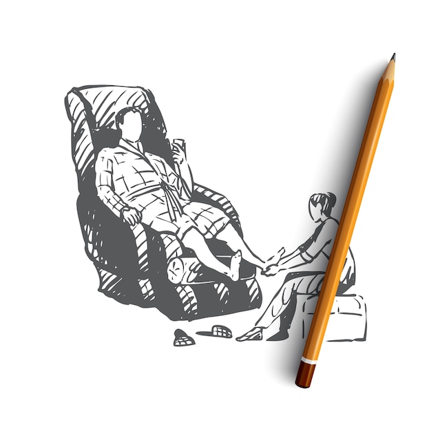 Massagem nos pés desenhados à mão