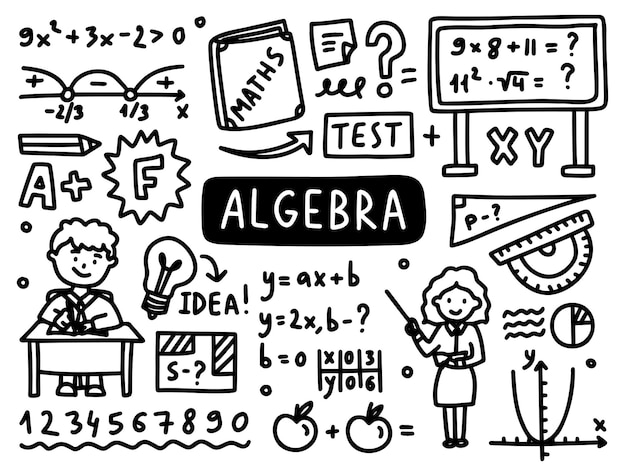 Matemática doodle conjunto de linha escola universidade esboço de álgebra matéria matemática