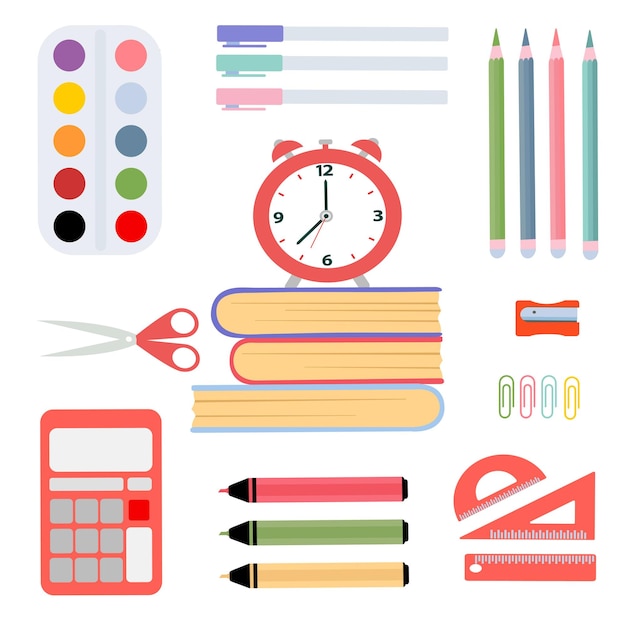 Materiais educativos para a escola ilustração vetorial isolada no fundo branco
