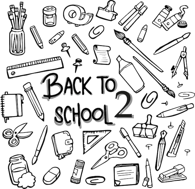 Material escolar de volta às aulas, esboço 2