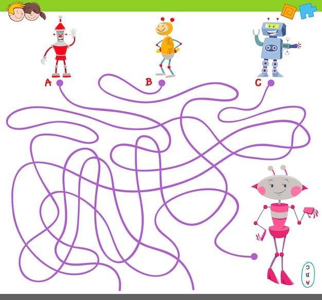 Maze Puzzle Activity Game com robôs engraçados