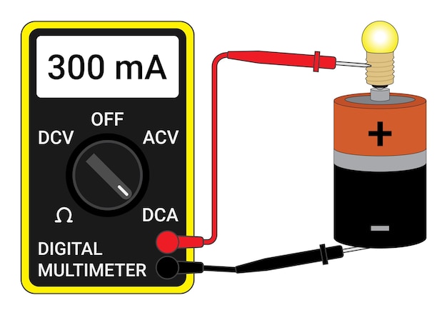 Vetor meça a corrente elétrica que flui em um circuito usando um multímetro digital física