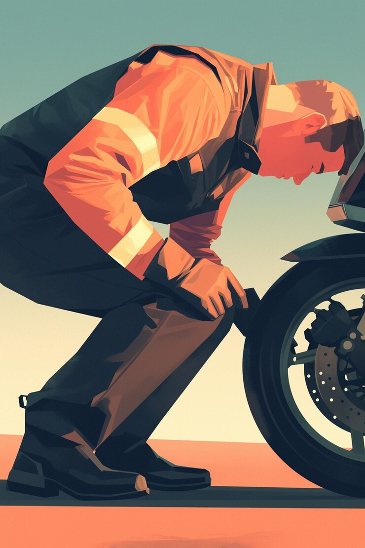 Vetor mecânico caucasiano de mais de 50 anos a consertar uma motocicleta