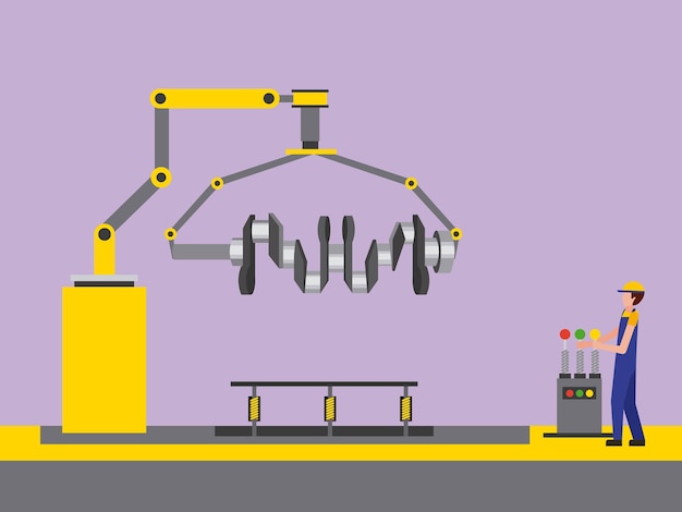 Vetor mecânico da indústria automotiva com braço robótico de controle