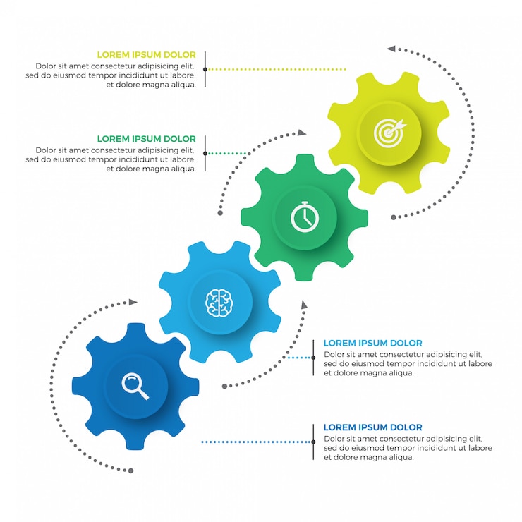 Vetor mecanismo de negócios modelo de design infográfico com ícones e 4 opções ou etapas.