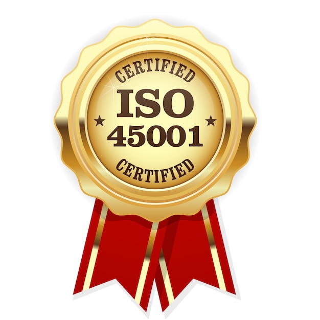 Medalha certificada pelo padrão ISO 45001 com fita vermelha