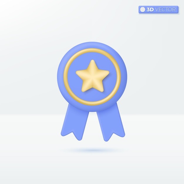 Medalha com símbolos de ícone de estrela e fitas douradas vencedor do prêmio conceito de garantia de alta qualidade 3D vector design de ilustração isolado Desenho pastel Estilo minimalista Você pode usar para ux ui print ad