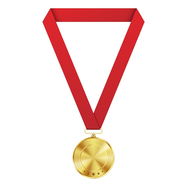 Medalha de ouro com fita vermelha