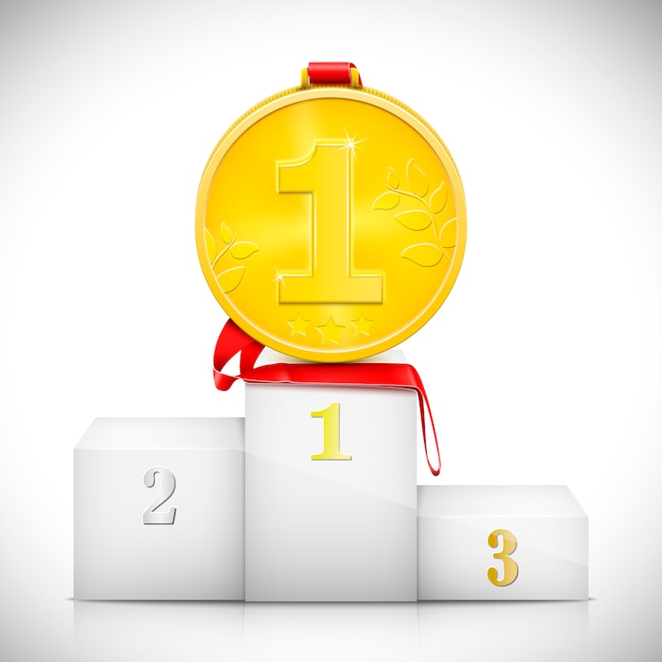 Vetor medalha de ouro no pedestal dos vencedores.