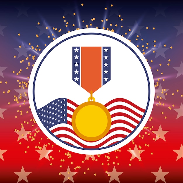 Vetor medalha de prêmio e emblema brilhante da bandeira americana