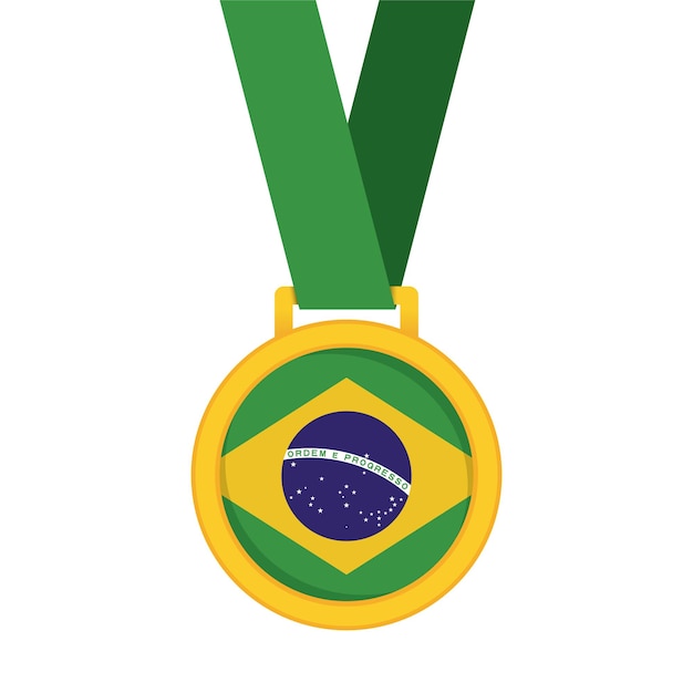 Vetor medalha dos vencedores do primeiro lugar do ouro da bandeira nacional do brasil