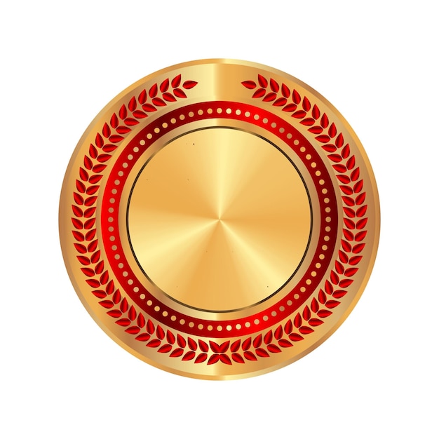 Medalha em branco de ouro 3d e distintivo vermelho. ícone vazio do prêmio vencedor.