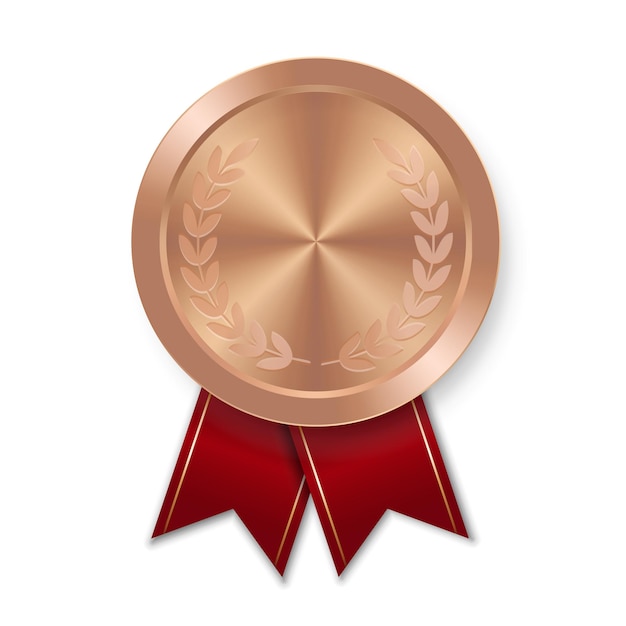 Medalha esportiva de prêmio de bronze para vencedores com fita vermelha Troféu de terceiro lugar Distintivos de honra