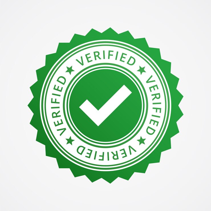 Vetor medalha ou etiqueta de emblema verificado em verde-branco com símbolo de marca de verificação