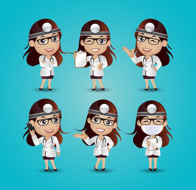 Médica com diferentes poses