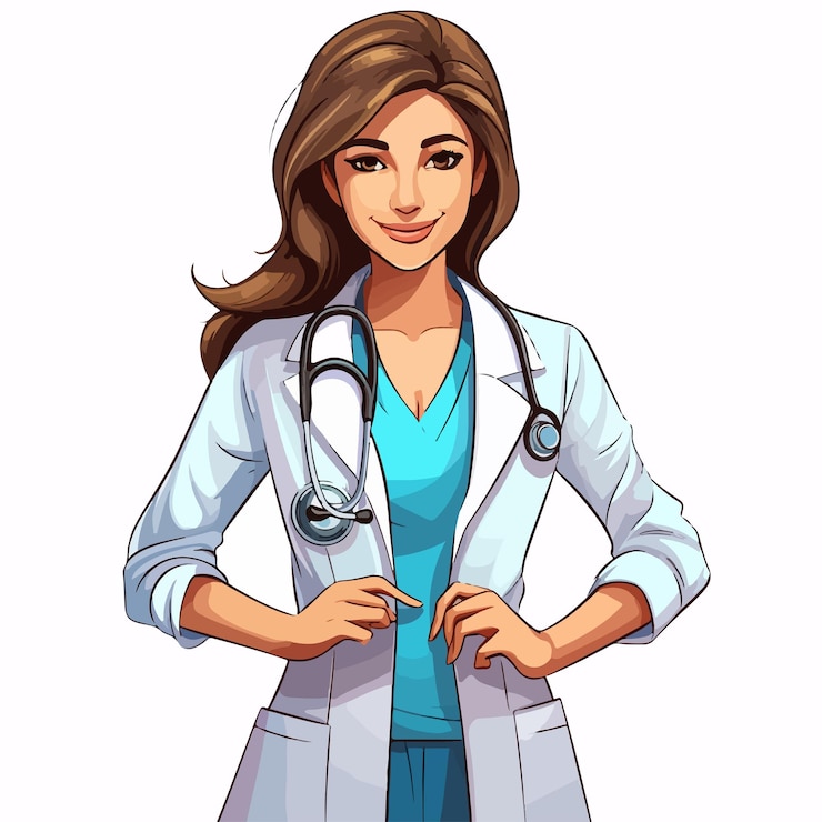 Vetor médica confiante em uniforme com estetoscópio