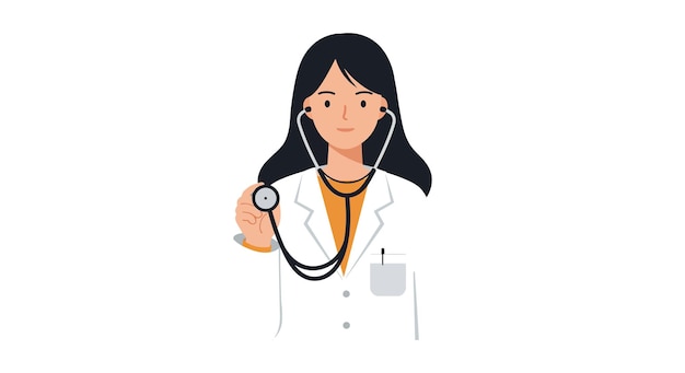 Médica de casaco branco segurando um estetoscópio em ilustração vetorial plana