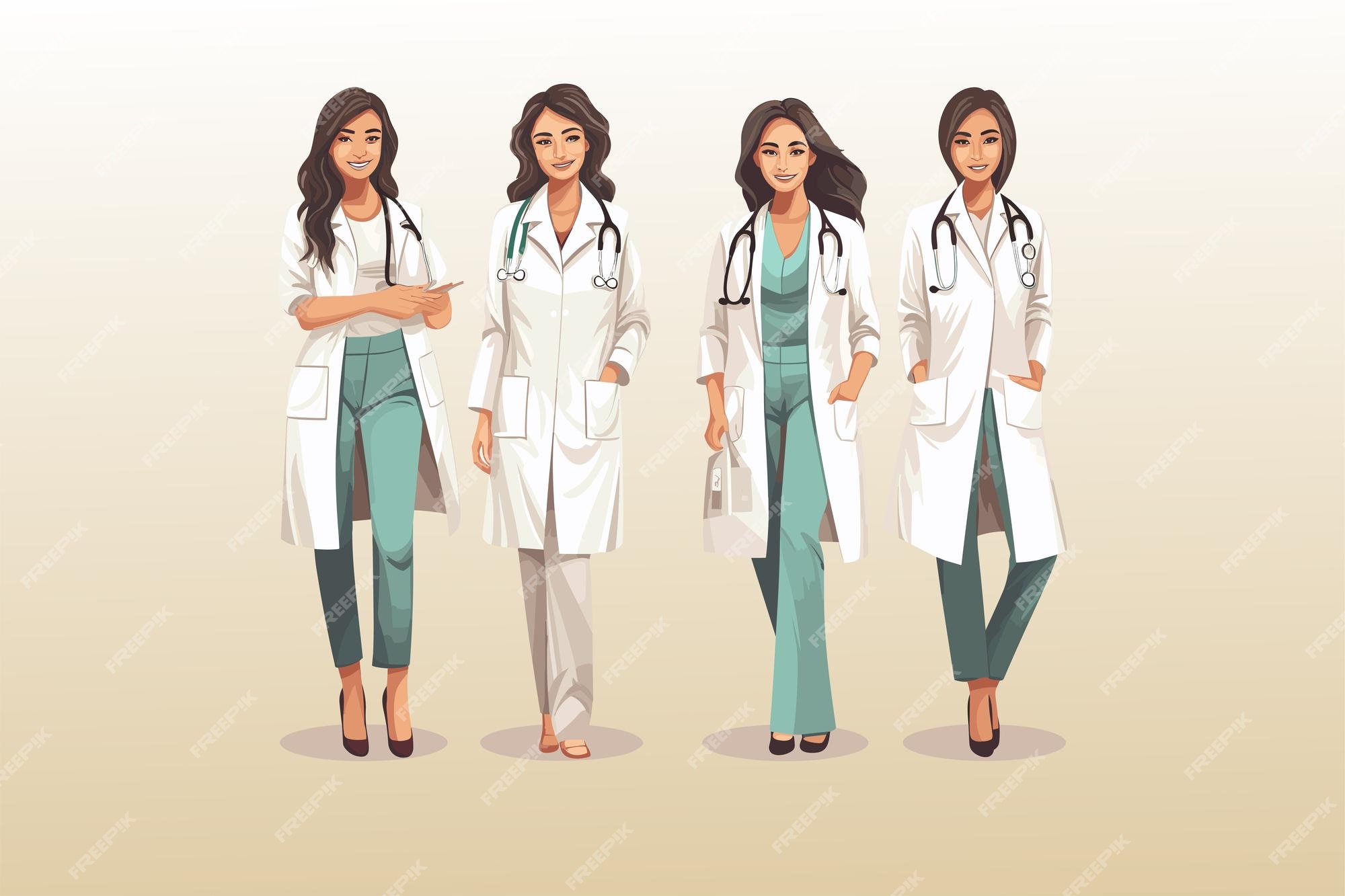 conjunto de médico com estetoscópio em personagem de desenho animado  2921038 Vetor no Vecteezy