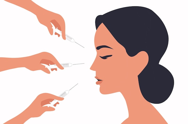 Médico com luvas médicas com seringa injeta enchimentos e botox para rejuvenescimento de rugas