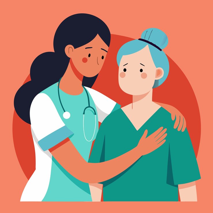 Vetor médico compassivo fornecendo apoio emocional ao paciente ilustração vetorial