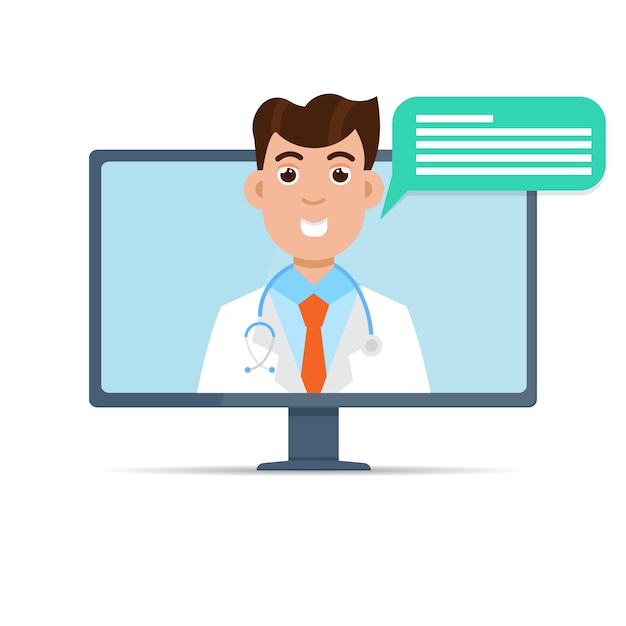 Médico consulta médica on-line, serviço de saúde na Internet. ilustração.