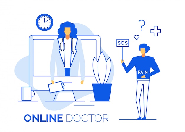 Vetor médico dá consulta on-line a paciente doente