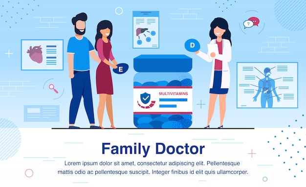 Médico de família prática plana vector promo ilustração
