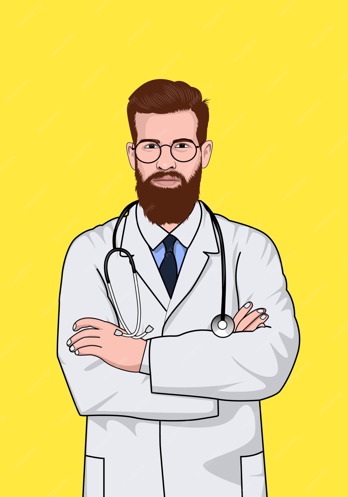 conjunto de médico com estetoscópio em personagem de desenho animado  2921038 Vetor no Vecteezy