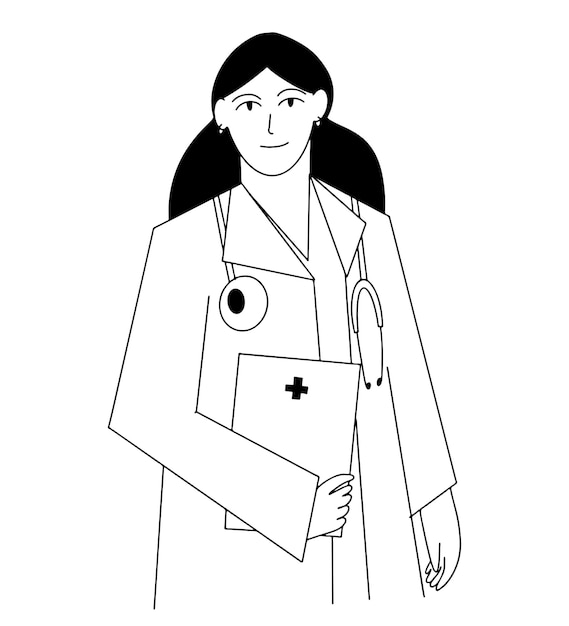 Mulher Médica E Medicina. Conjunto De Desenho Preto E Branco Em Estilo  Doodle. Royalty Free SVG, Cliparts, Vetores, e Ilustrações Stock. Image  195187015