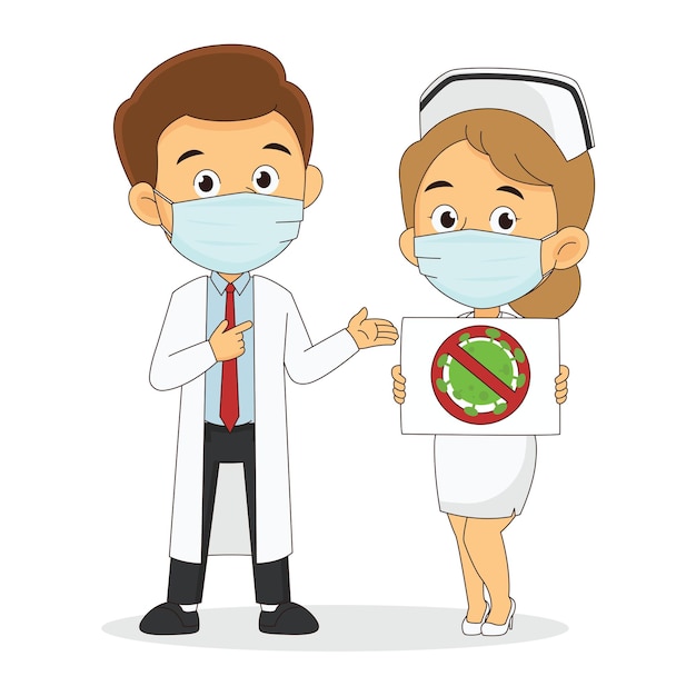Médico e enfermeira usando proteção com antivírus