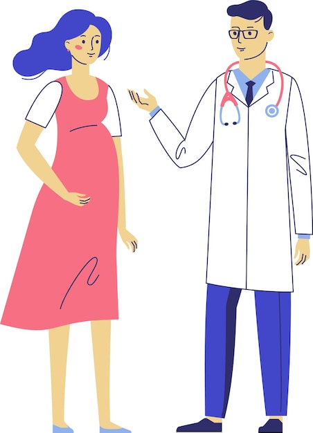 Médico e mulher grávida em pé juntos