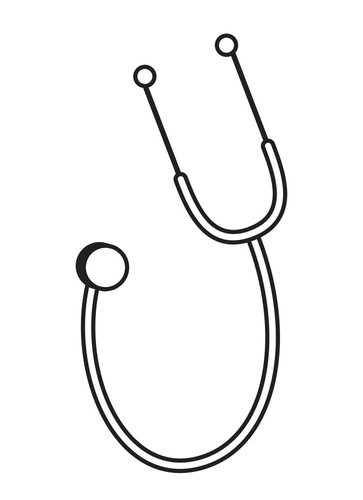 Vetor médico estetoscópio preto e branco objeto de desenho animado 2d instrumento de medicina item de contorno vetorial isolado instrumento de exame médico ouvindo o batimento cardíaco ilustração de ponto plano monocromático