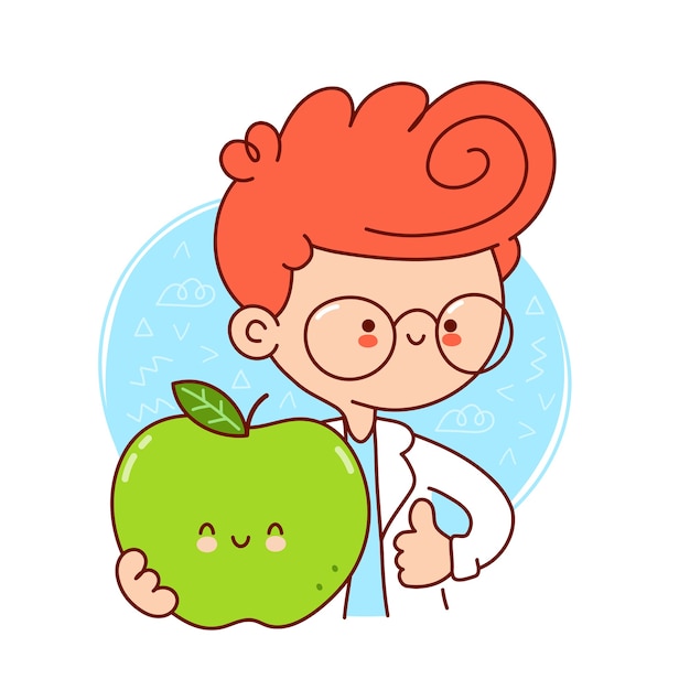 Médico feliz fofo segurar maçã verde.
