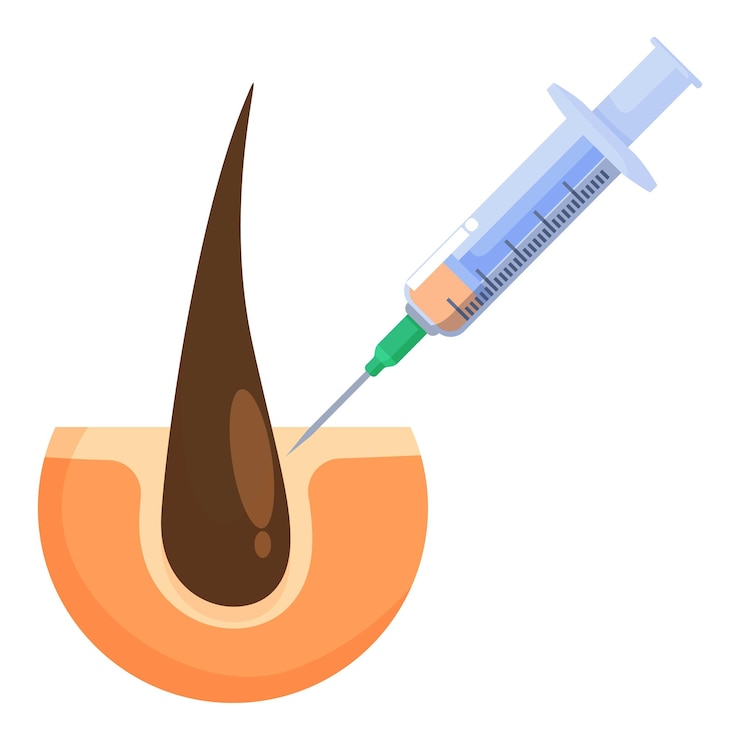 Vetor médico injetando medicamento na pele para estimular o crescimento do cabelo