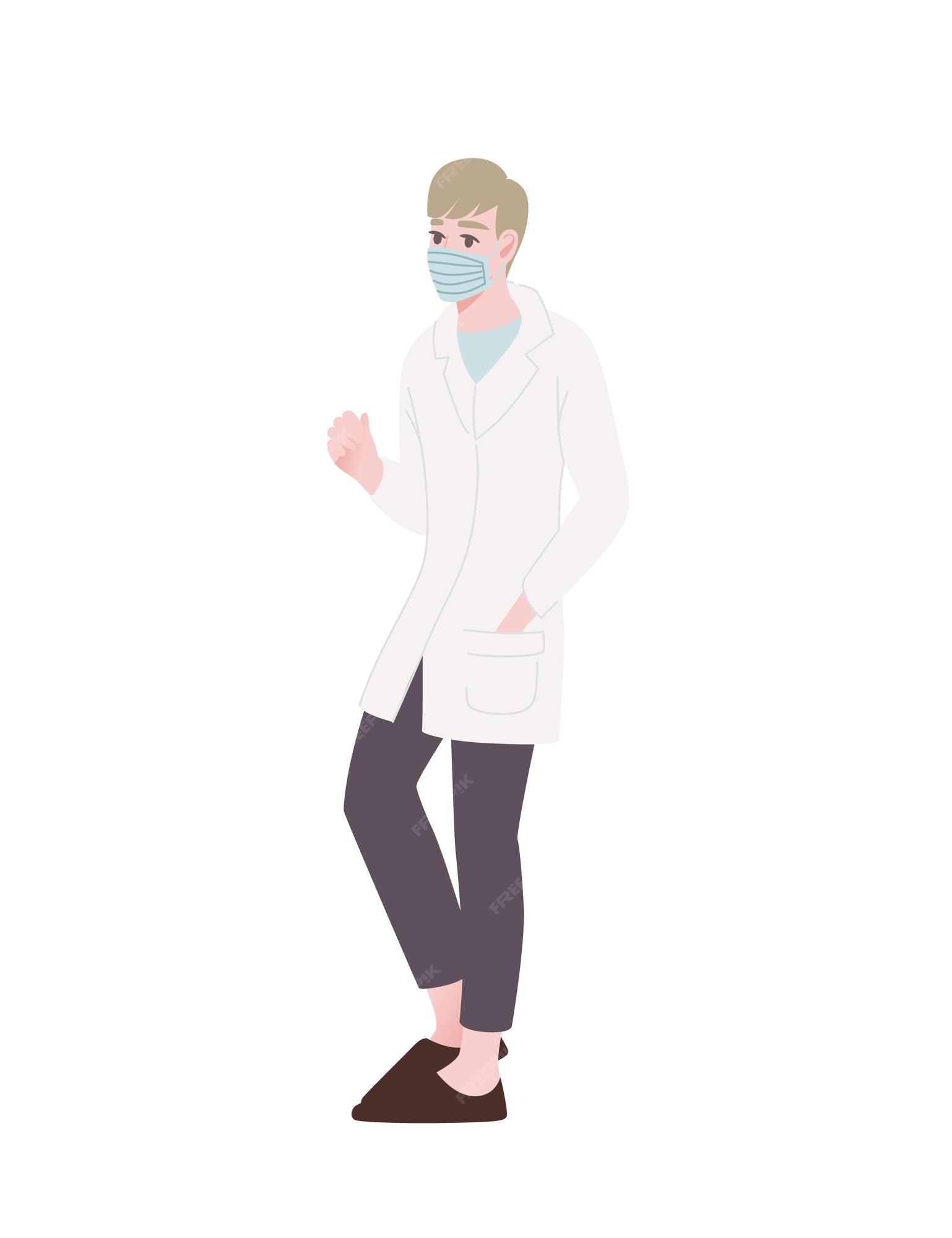 Um personagem de desenho animado médico masculino em fundo branco
