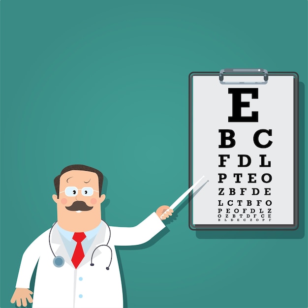 Médico oftalmologista com vetor de gráfico ocular snellen