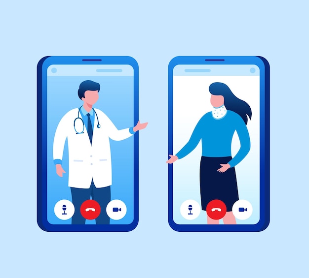médico on-line com banner de ilustração vetorial plana de gadget