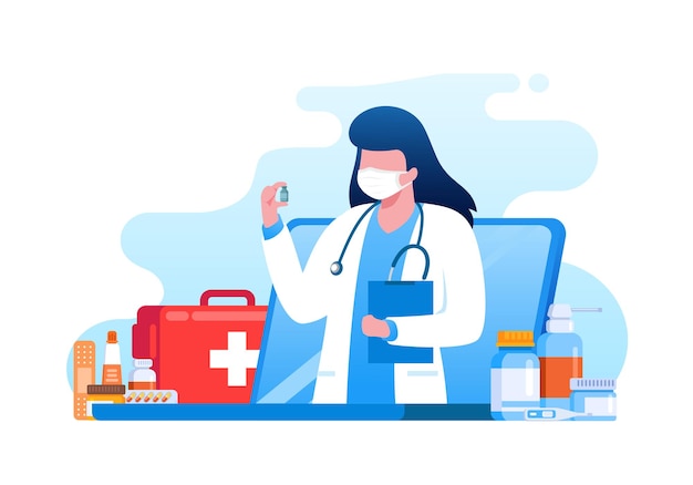 médico on-line para consulta médica ilustração vetorial plana banner página de destino