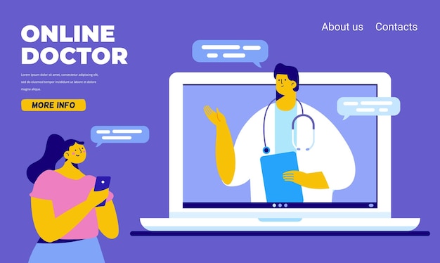 Médico online Consulta e suporte médico online Pergunte a um médico vetor plano